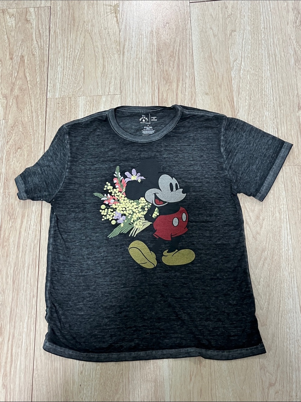 Disney Charcoal Black Mickey Mouse Bouquet Graphic Tee- medium